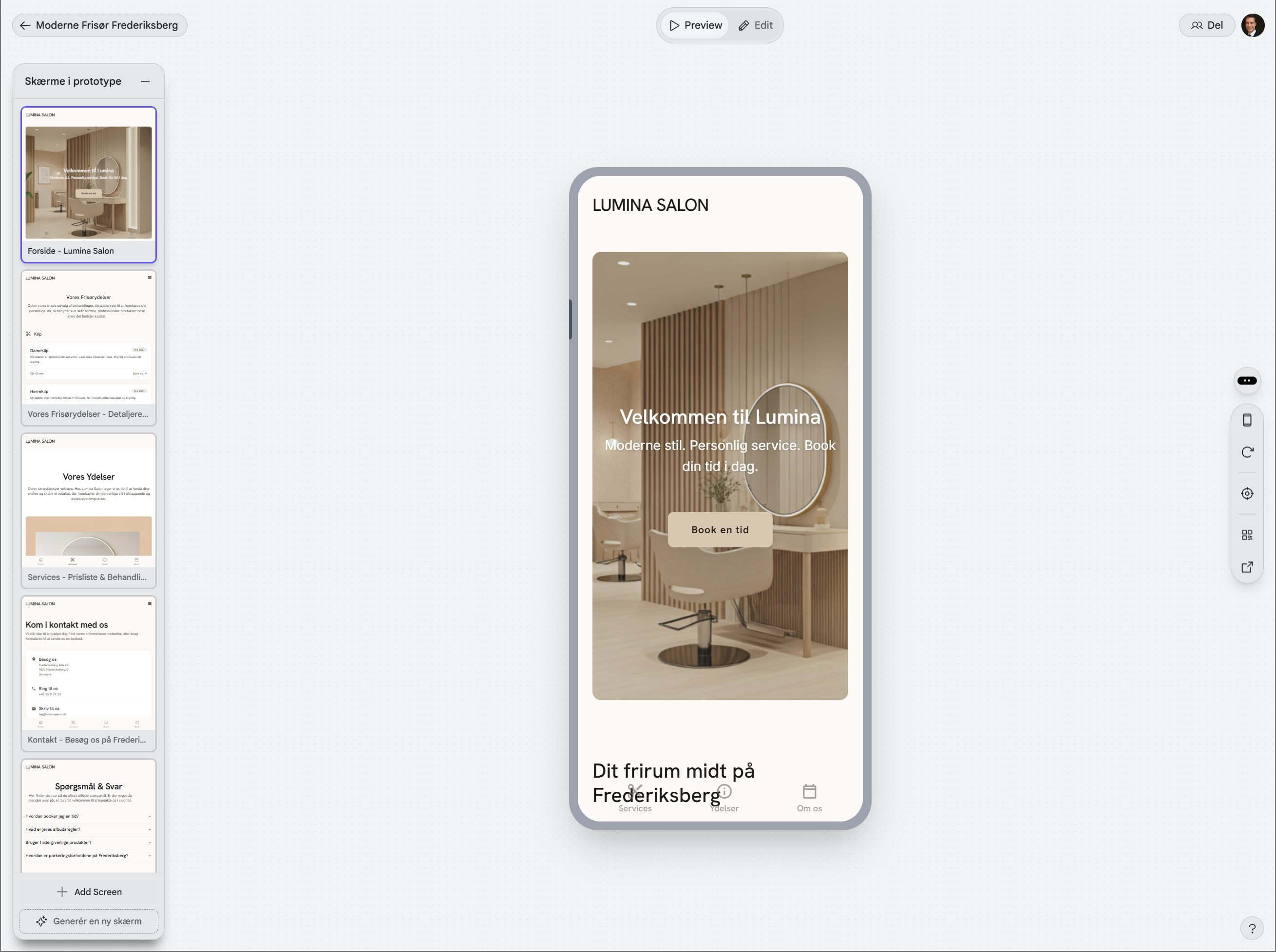 Stitch Lumina Salon prototype mobile preview