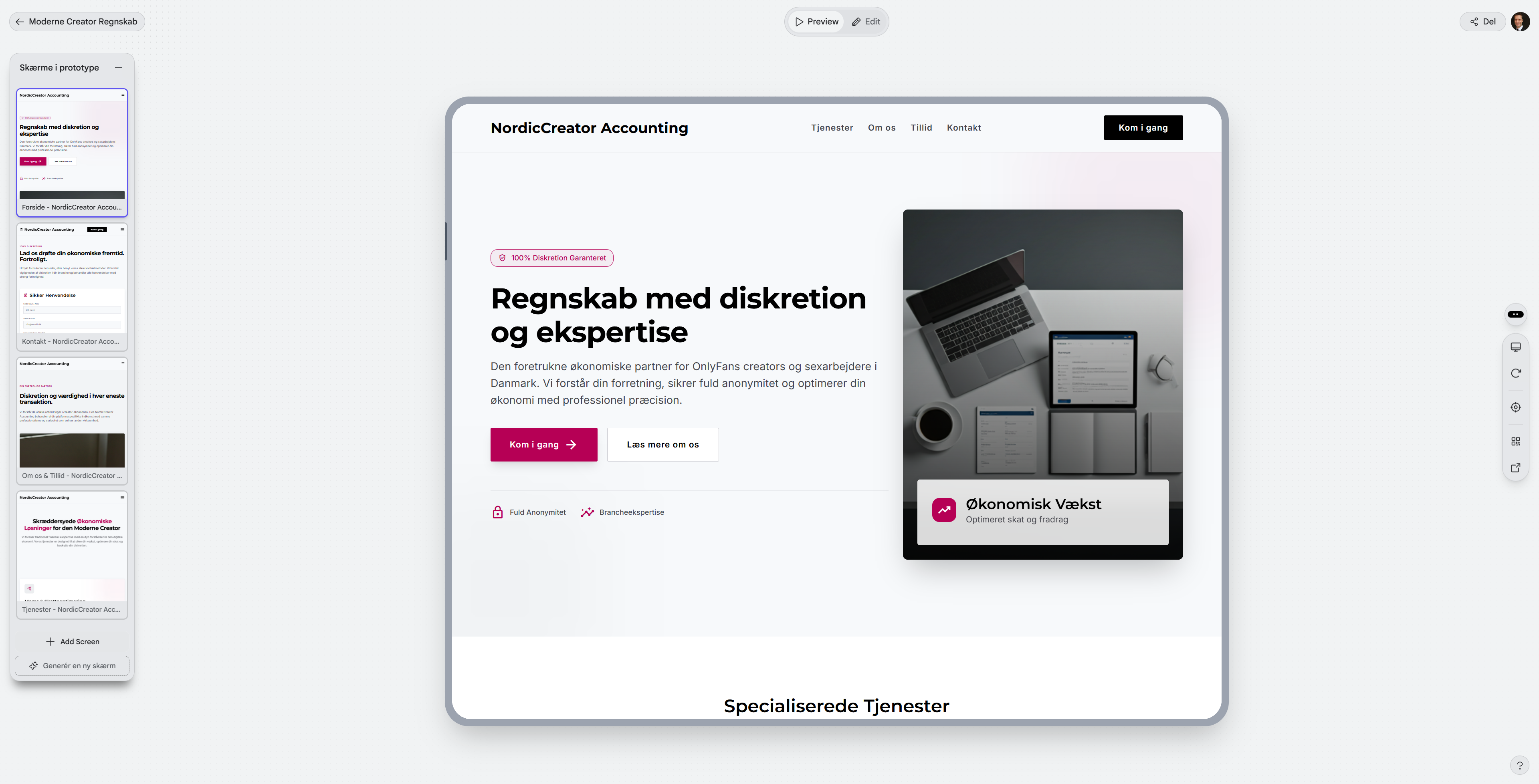 Stitch Regnskab med tillid Web Prototype preview desktop